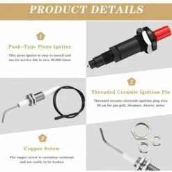 FLETéçA 4 Pièces Kit D'Allumeur Piézo-Poussoir Au Propane Avec Électrode En Céramique Filetée Fil De Prise D'Allumage 30 Cm Pour Gril à Gaz, Cheminée, Chauffage, Cuisinière -Pas Cher Réchaud Boutique 66969461 5