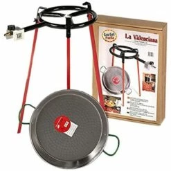 Ensemble De Poêles à Paella Polies De 38 Cm Avec Trépied Et Brûleur à Gaz De 300 Mm. Vaello